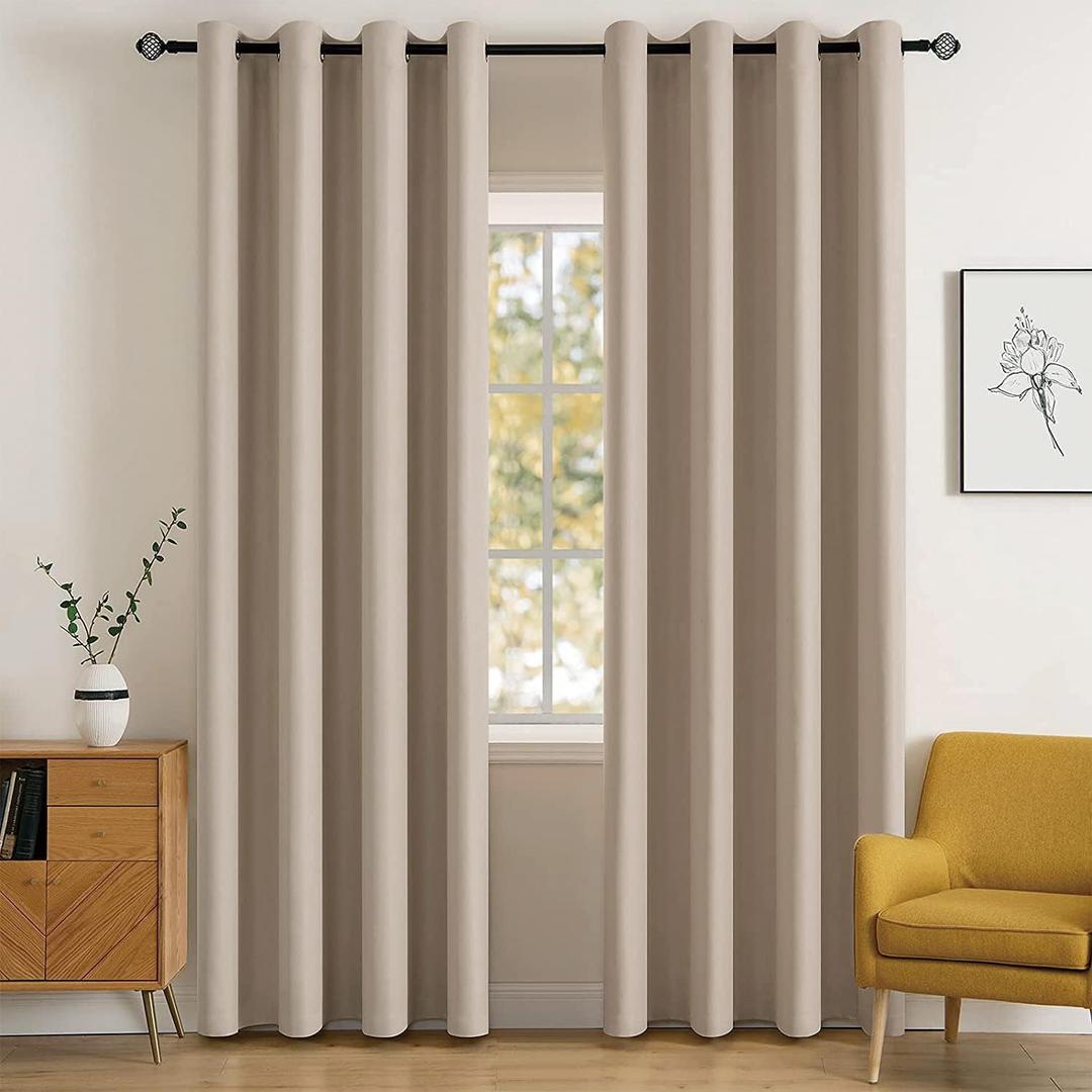 MIULEE Room Darkening Curtains Thermal Insulated Drapes Solid Window Treatment Set Grommet Top Light Blocking Blackout Curtain for Living Room/Bedroom 2 Panels 52 x 84 inch Length Taupe