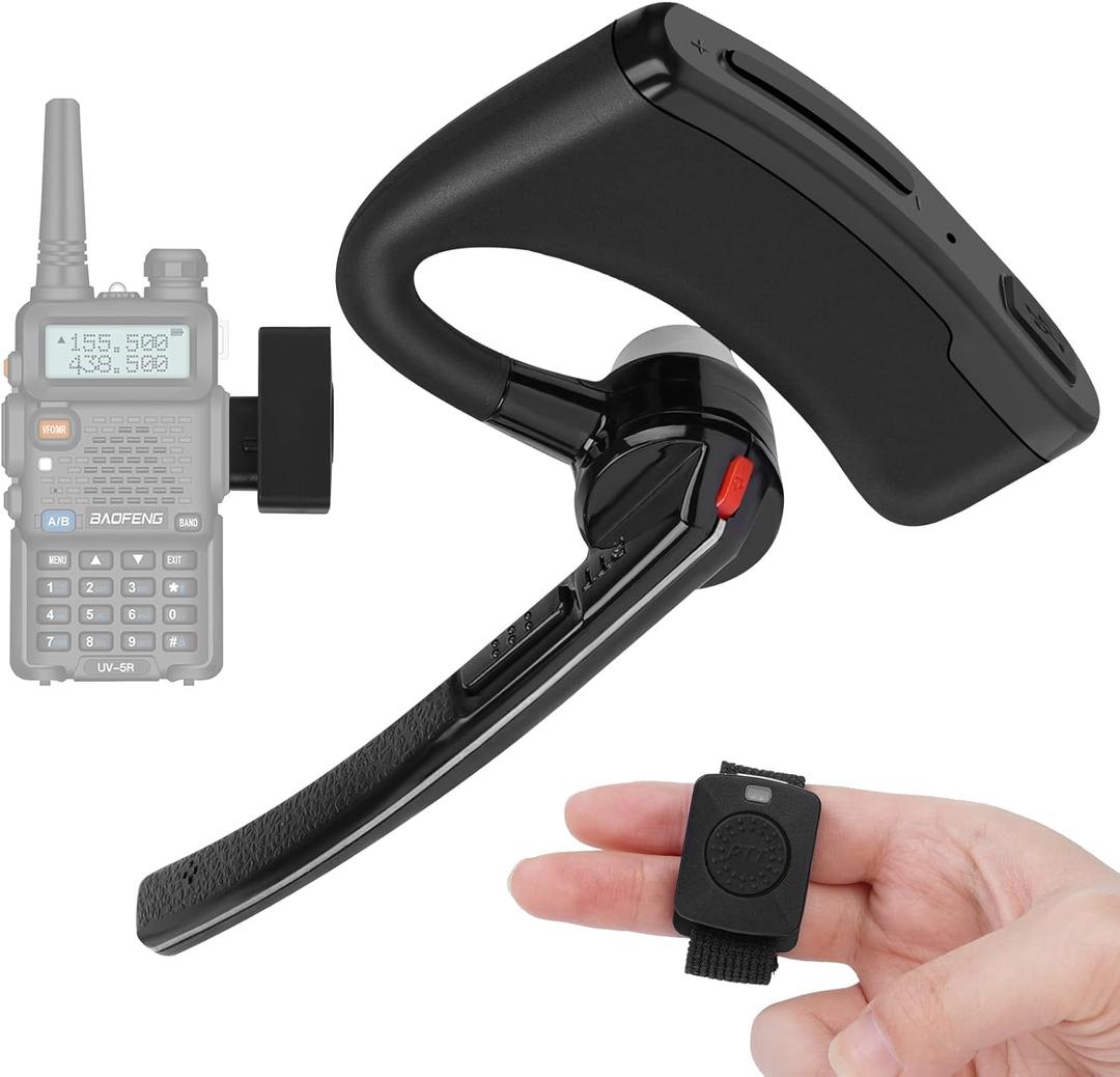 Walkie Talkie Bluetooth Headset with Noise Cancelling Mic 2 Pin Wireless Earpiece with Finger PTT Compatible with BaoFeng Kenwood Btech Radios & More(Not Compatible with Motorola/Midland)