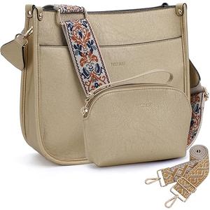 HKCLUF Crossbody Bag Purse for Women 2PCS/Set Leather Hobo Handbag Wallet Set With 2Adjustable Guitar Strap Shoulder Bag