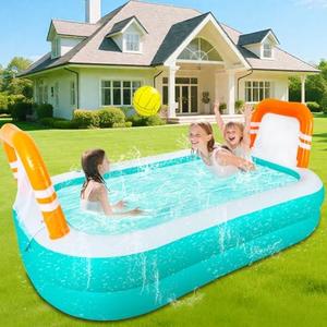 Inflatable Kiddie Swimming Pool, Volleyball Game Rectangular Pool for Kids Children Summer Outdoor Water Play, Backyard, Garden Water Fun Party, 101.5" x 67" x 19.5"