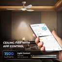 Roomratv Ceiling Fans with Lights and Remote Control,Quiet Noiseless Reversible DC Motor,6 Speeds,Timers, 3 CCT, Indoor Use, Plastic Blades,52 Inch White Ceiling Fan Smart APP Control for Living Room