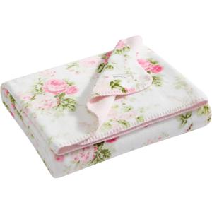 Laura Ashley - Plush Throw Blanket, 50x70, Soft and Warm with a Lightweight Feel, Reversible Floral and Dot Design, Ashfield Pink