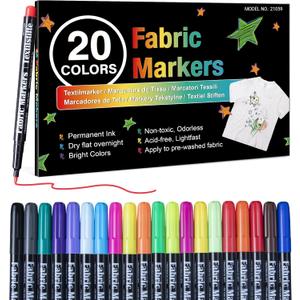 Fabric Markers Permanent for Clothes, Easter Gifts, 20 Colors Fabric Pens Permanent No Bleed, Fine Tip Fabric Paint Pens Paint Markers, Non-Toxic Marker Paint for Tote Bag White Shirt Baby Bibs Shoes