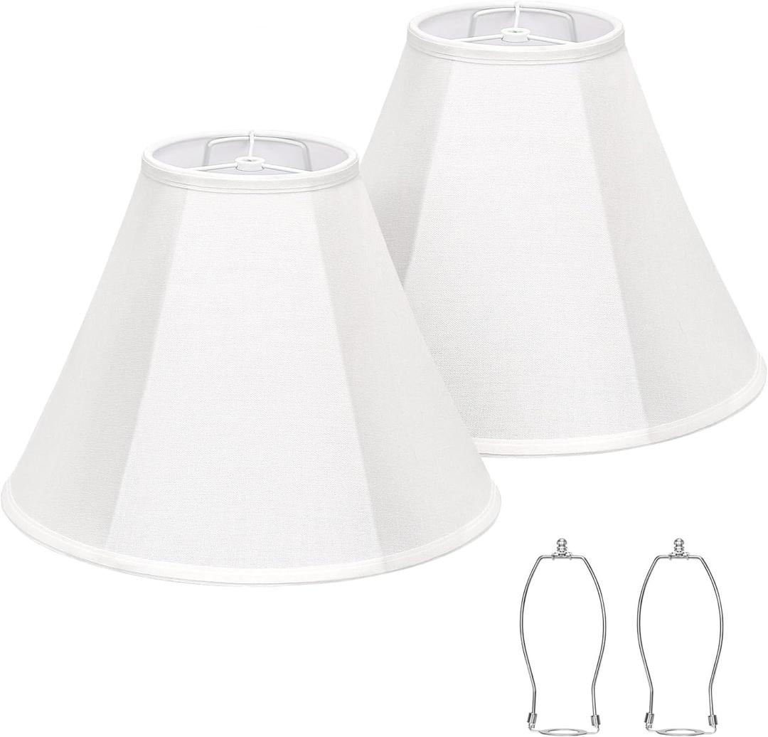 White Lamp Shades Set of 2, Bell Lamp Shades 6"Top x 13"Bottom x 10"High, Medium Shade Replacement Fabric Natural Linen Hand Crafted(Spider Fitter), Harp Holders Included, Easy Assembly Required