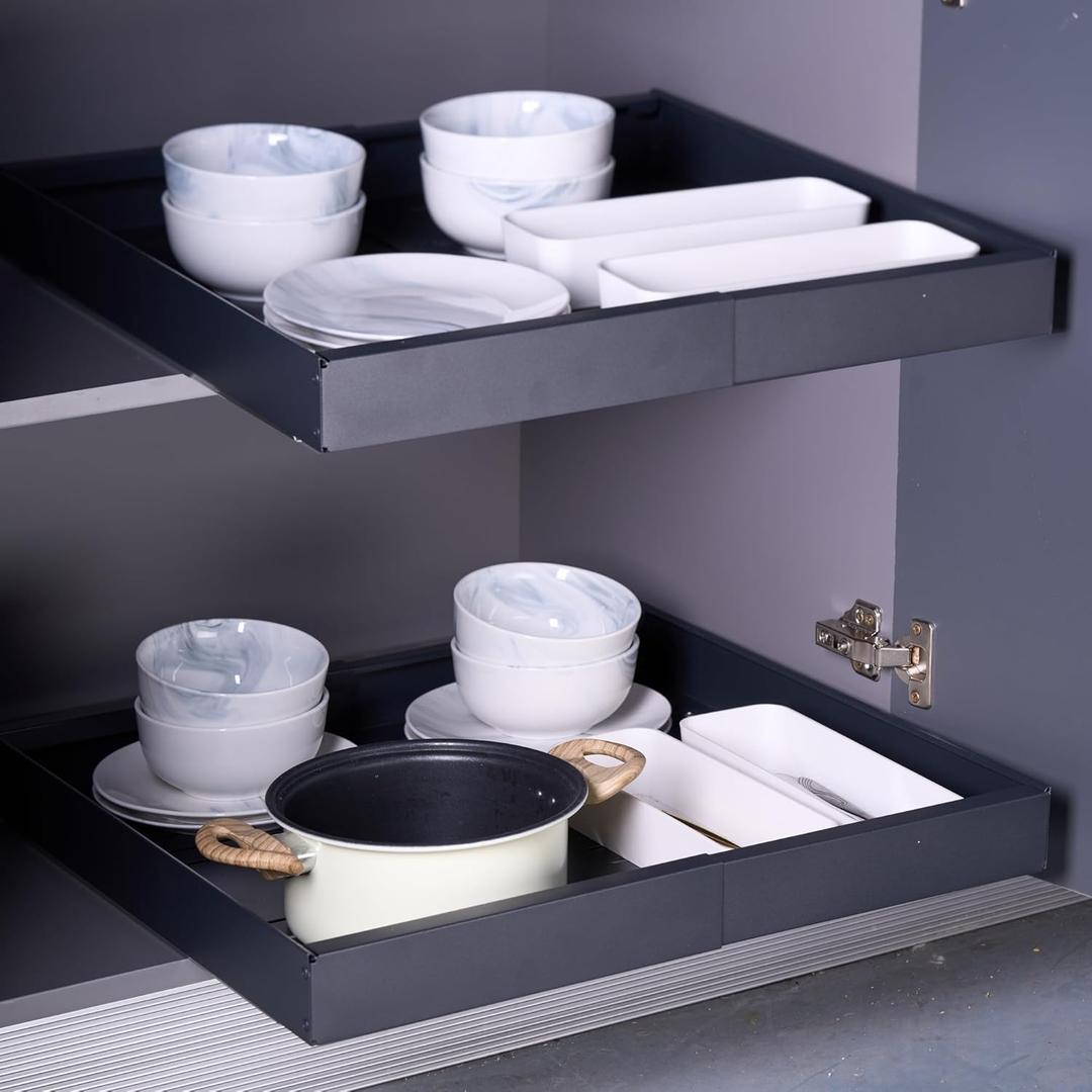 Zodiacsigns Pull Out Cabinet Organizer, Expandable Slide Out Drawers Kitchen Cabinets Heavy Duty Cabinet Organizer Pull Out Drawer, Self-Adhesive Under Sink Organizer Drawer (black, 16.5 inches deep)