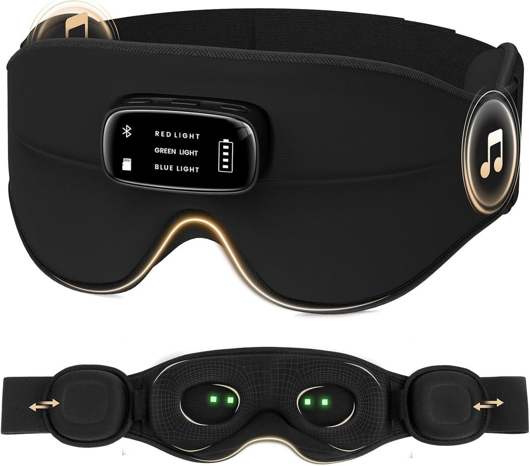 LC-dolida Pro Bluetooth Sleep Mask with White Noise & 3 Lights, Sleep Headphones with Upgrade Chip & Pure Sound, 3D Zero-Pressure Design for Side Sleepers, Total Blackout Soft Sleep Eye Mask, Black