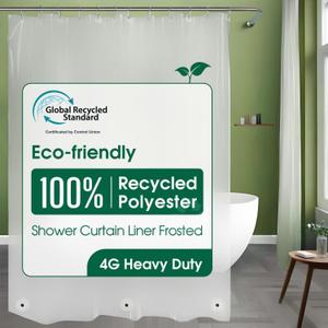 Bowery Home Eco-Friendly Recycled Polyester Shower Curtain Liner  Waterproof, Sustainable, Non-Toxic Shower Curtain Liner, with Rust-Proof Grommets, NOT Made in China - 72x72IN, 4G  Frosted