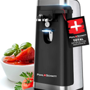 POHL SCHMITT Electric Can Opener, Easy Push Down Lever, Knife Sharpener, Bottle Opener & Built-In Cord Storage, Opens All Standard-Size and Pop-Top Cans, Black