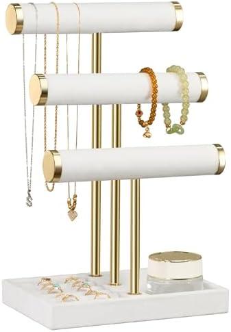 bussdis 3 Tier Bracelet Holder Display - Detachable T Bar White Velvet Bracelet Holder, Jewelry Holder Organizer for Bracelet, Necklace, Watches, Rings