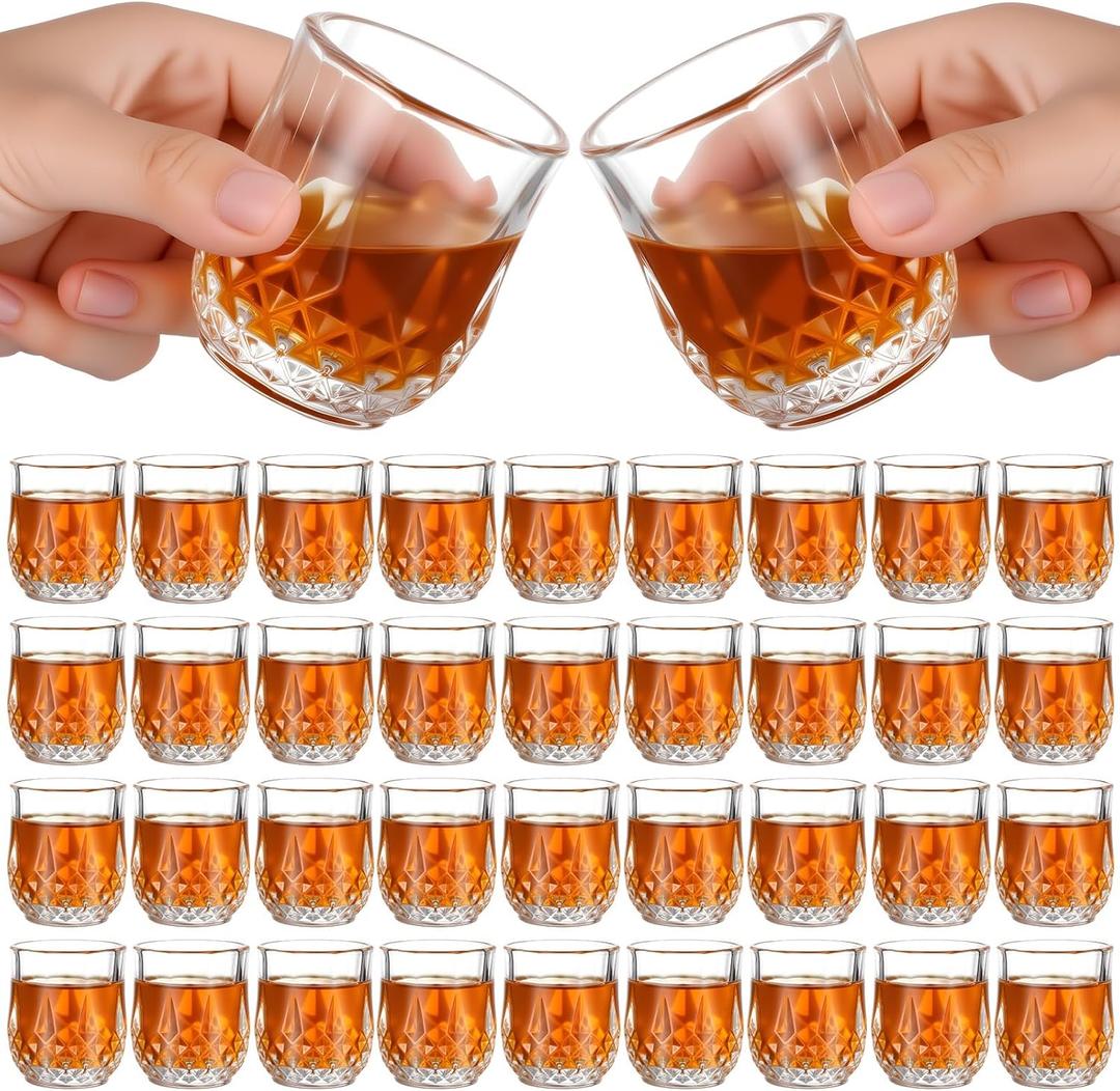 Meanplan 2.7oz Mini Shot Glasses Set Tasting Glasses Heavy Base Clear Shot Cup Cute Cordial Mini Wine Cups for Serving Whiskey, Wine, Juice (36 Pieces) (Classic)
