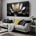 SIXTTART Lotus Canvas Wall Art for Living Room - Black White and Gold Flower Wall Art Bedroom - Modern Large Wall Art Size 29" x 59" (59L" x 29W")