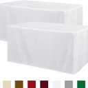 Obstal 2 Pack Table Clothes for 6 Foot Rectangle Tables - Water Resistant Washable Fabric Polyester Rectangle Table Cover Protector for Wedding, Banquet and Trade Shows, 72L x 30W x 30H Inches, White