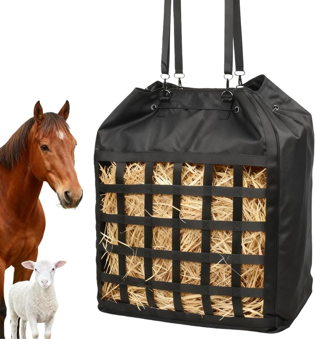 Extra-Large 25219 in Slow-Slow Feed Hay Bag with Drawstring Closure & Rope-Head Pocket  Heavy-Duty Oxford Fabric Horse, Donkey & Goat Hay Feeder  Prevents Waste & Enhances Safety