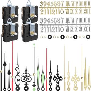 Mudder 4 Pieces Quartz DIY Wall Clock, Clock Numerals Kit, Movement Mechanism Battery Operated Clock Motor Kit with 6 Different Pairs of Hands for DIY Clock Repairment