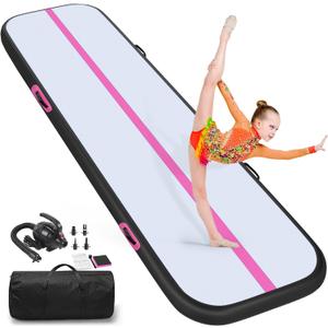 Air Tumble Track Mat, 6.6ft/10ft/13ft/16ft/20ft Inflatable Tumbling Track Mat for Gymnastics, 4/8in Thickness Gym Mats for Home Use/Training/Cheerleading/Yoga/Water with Electric Pump (Black-Pink)