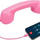 Retro Phone Handset for Type-C, Vintage Wired Plug in Handheld Cell Phone, Plug and Play for Call, with Volume Control & Mic, Noise Reduction, Landline Handle Receiver with Microphone (Pink)
