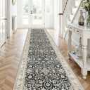Non Slip Runner Rug for Hallway Long Carpet Runners 3x12 Black Beige - Soft Thin Washable Stain and Spill Resistant for Wide Entryway Laundry Room - Distressed Vintage Kitchen Rugs
