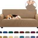 KEKUOU Stretch Loveseat Sofa Cover Slipcover,Couch Covers for 2 Cushion Couch Sofa (55"-78") Furniture Protector Sofa with Elastic Bottom for Kids,Dog. Jacquard Small Checked(Medium, Camel)