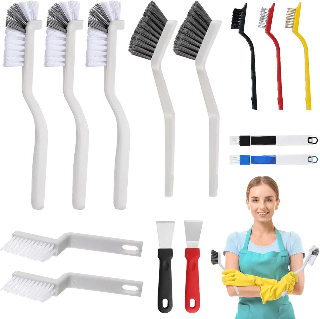 15-Piece Crevice Cleaning Brush Set  Narrow Gap, Grout Line & Window Track Brushes for Bathroom, Kitchen, Car Vents, and Tight Spaces (6 Tool Types)