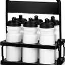 Suclain Water Bottle Carrier with 6 Bottles 20 oz Wide Mouth Water Bottles Plastic Sports Water Bottle Squeeze Water Bottles with Black Lid Team Water Bottles with Carrier for Fitness Bike Gym