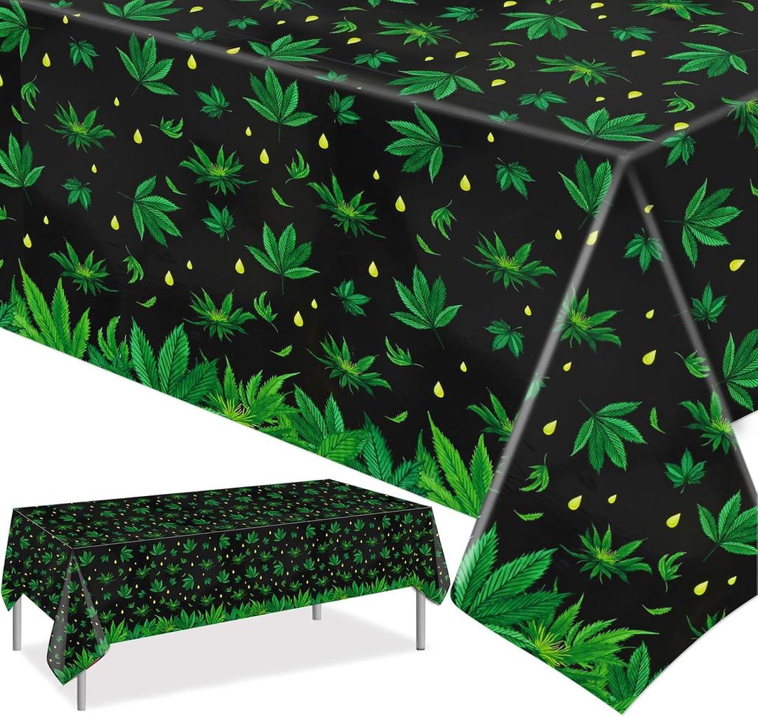 PHOGARY Tropical Weed Tablecloth Leaves Tablecloth Disposable Plastic Table Covers for Hawaiian Weed Jungle Safari Animal Themed Birthday Party Decorations, 220 x 130cm (2)