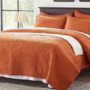 Anluoer Quilt Twin Size Bedding Set-Burnt Orange Embossed, Bedspreads-Lightweight Summer Soft Microfiber Bedspread, Bed Coverlet for All Seasons (1 Quilt, 1 Pillow Sham)
