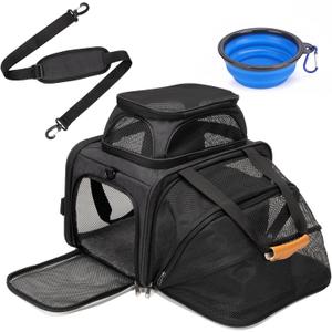 Expandable Pet Carrier Bag - Airline-Approved, Breathable Mesh, Secure Zippers, Padded Handle & Multi-Pockets (Dark Grey), 17"L x 11"W x 11"H