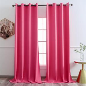 YGO Room Darkening Long Curtains for Girls Room - Hot Pink, 52W x 108L, 2 Panels, Noise Reducing Blackout Grommet Draperies