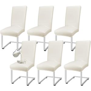 PU Leather Dining Chair Covers Removable 100% Waterproof Chair Covers for Dining Chairs Set of 6, Stretchy & Soft High Back Kitchen Chairs Cover Protectors (Cream)