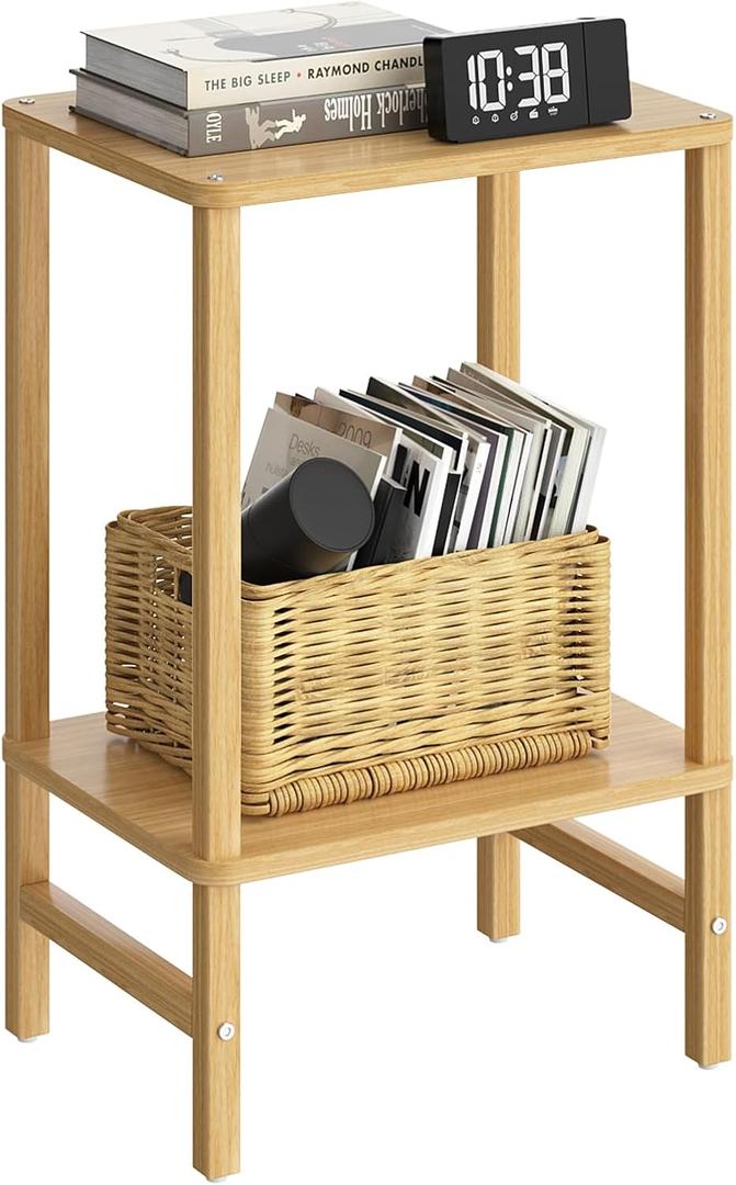 YUFAM Side Table End Table Tall Night Stand 2-Tier for Living Room Bedroom Bathroom Office Furniture Natural
