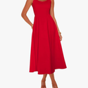 Women’s Halter Neck Midi Dress with Pocket Backless Tie Waist Sleeveless Summer Casual Dress, 2XL