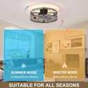 24" Farmhouse Caged Ceiling Fans with Lights Flush Mount, Rustic Low Profile Ceiling Fan with Light and Remote, Quiet Reversible DC Motor Bladeless Enclosed Ceiling Fan for Bedroom Kitchen Dining Room