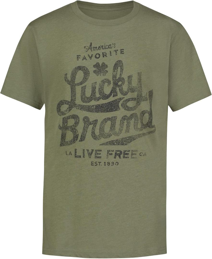 Lucky Brand Boys' Short Sleeve Graphic Crew Neck T-Shirt, Soft, Comfortable, Relaxed Fit (Green)