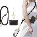 Phone Lanyard Crossbody with Leather Zipper wallet,2 Phone Tabs,360  rotation Premium Metal Buckles Anti theft Adjustable Lanyard,for All Phones,Skin-Friendly Neck Strap Stylish(Travel/Gym) (Black)