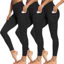 3 Packs Leggings with Pockets for Women, Soft High Waisted Tummy Control Workout Yoga Pants (Large-X-Large)