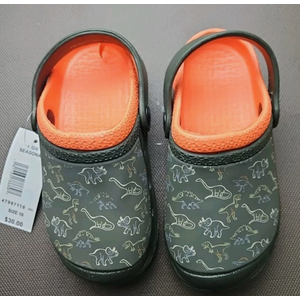 Dinosaur Orange Childrens Garden Clogs Slides Non-Slip Beach Pool, Size 10