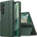 BXYJY for Samsung Galaxy Z Fold 6 Case Slim with Kickstand & Tempered Screen Protector & Hinge Protection, 360 Full Body Shockproof Protective Phone Case for Samsung Galaxy Z Fold6 2024, Green