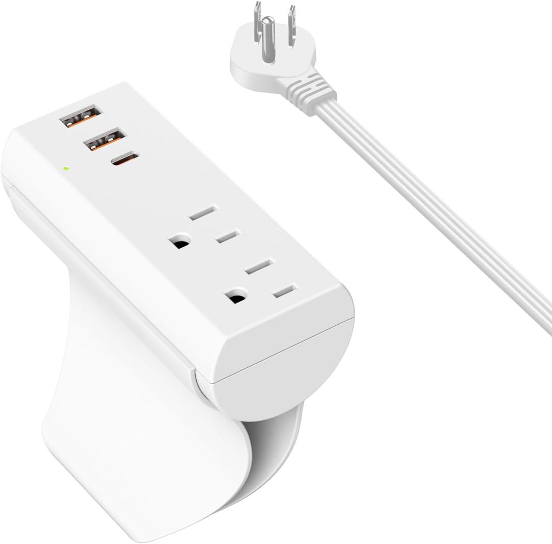 ETL Listed. Couch Charging Station, HEZI Sofa Outlet with 2 AC Outlets 3USB Ports (PD20W USB-C), 1050J Surge Protection, 10ft Flat Power Cord for Furniture Couch (White)