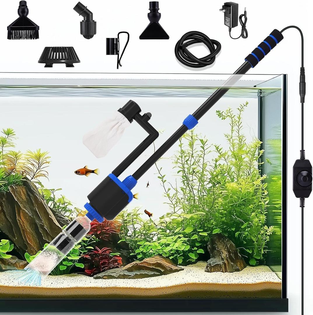 AQQA DC 36W Electric Aquarium Vacuum Gravel Cleaner 6-in-1 Multifunctional Fish Tank Cleaning Kit for Remove Dirt, Change Water, Wash Sand, Turtle Water Shower, Water Circulation with Adjustable Power