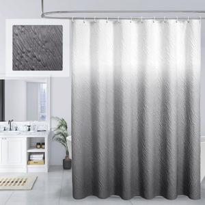MitoVilla Grey Ombre Shower Curtain, Farmhouse Waves Fabric Shower Curtains for Modern Hotel Bathroom Decor, 3D Geometric Embossed Textured, Waterproof & Wrinkle Resistant, 72 x 72