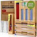 Woodenhouse Bamboo Storage Bag Organizer, 9 in 1 Sandwich Bag Organizer & Foil Wrap Dispenser with Labels  Fits Gallon, Quart, Snack [Measure Your Drawer Before Ordering]