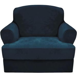 CUCRAF T Cushion Sofa Cover 2 Piece Armchair Slipcovers, Soft Thick Velvet Couch Cover for Living Room, Washable High Stretch Furniture Protector with 1 Cushion Chair Slipcover (Chair, Peacock Blue)
