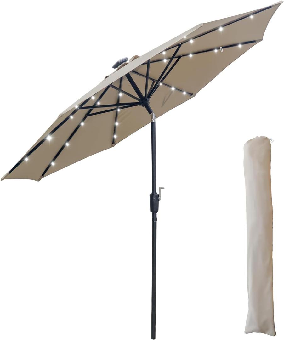 9FT Solar Patio Umbrella with 32 LED Lights with Bag