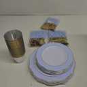 WDF 150pieces Baby Blue Plastic Plates with Gold Rim - Disposable Gold Plastic Silverware With Blue Handle-Baroque Light Blue&Gold Disposable Plates Dinnerware for Wedding/Party