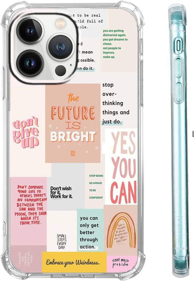 Case for iPhone 13 Pro Max with Motivational Quotes Design,Encouraging Words Collage Pattern for Teen,Soft TPU Bumper Phone Cover(13pm,Positive)