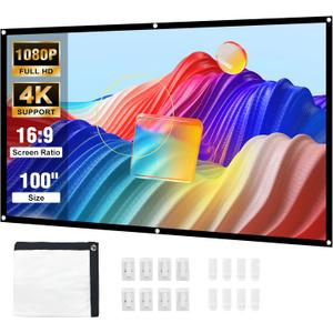 HAPPRUN Projector Screen, 100 inch Projection Screen, 16:9 Foldable Portable Projector Movies Screens for Home Theater Outdoor Indoor Support Double Side Projection