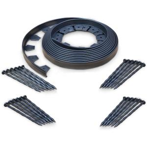 EasyFlex No-Dig Landscape Edging with BONUS Anchoring Spikes, 1.5 in. Tall Straight Top Plastic Garden Border, 40 Foot Kit, Black (3000-40CXX)