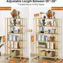 Himix 6 Tier Foldable Storage Shelves, Expandable Folding Bookshelf with Wheels, Changeable into 2 Shelf Units, Collapsible Adjustable Storage Rack Metal Shelves for Garage Kitchen, Basement, Gold