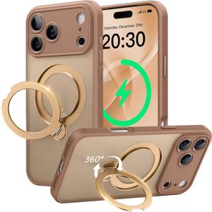 360 Spin Magnetic Stand for iPhone 17 Pro Max Case, [Fit for MagSafe][Military Protection][Full Camera Protection] Adjustable Kickstand iPhone Case for iPhone 17 Pro Max 6.9", Brown
