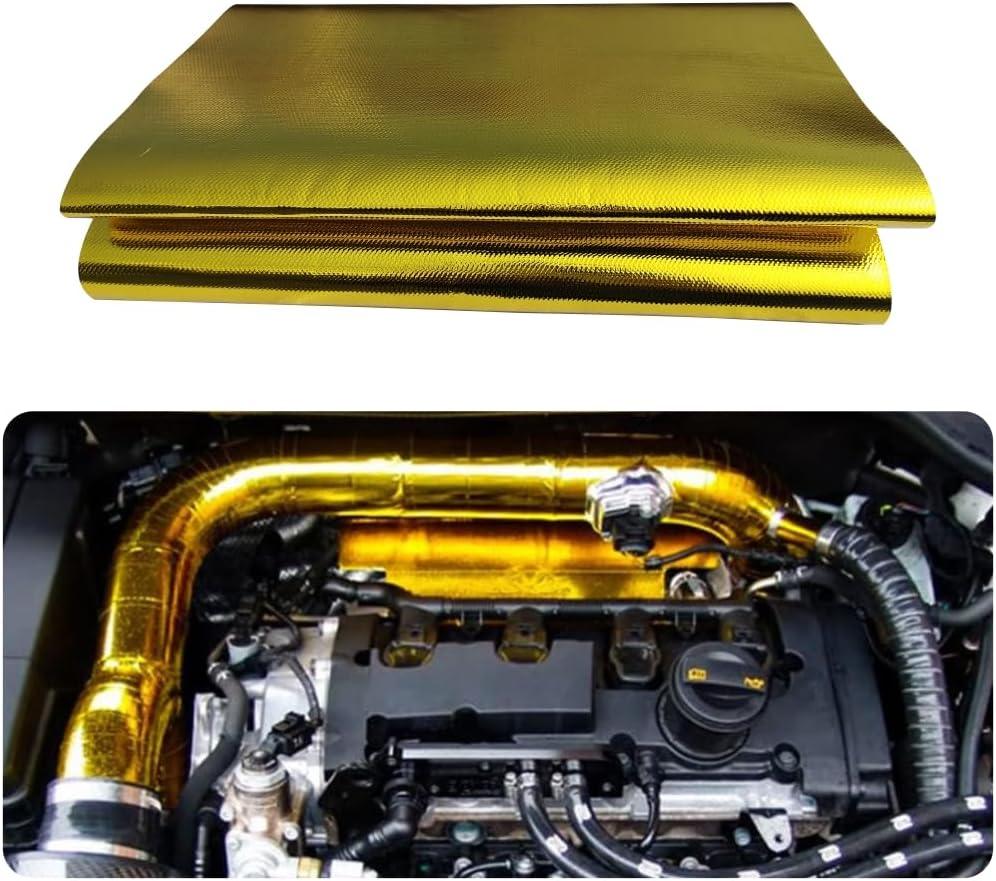 12'' X 48'' Gold Adhesive Heat Shield ReflectiveTape Wrap Roll Compatible Thermal Barrier Adhesive Backed Heat Sleeve Up To 2000 Degrees Fahrenheit with Car Intake Pipe, Engine Bay etc.